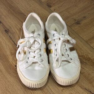 Gola White Canvas Sneakers with Gold Stripes